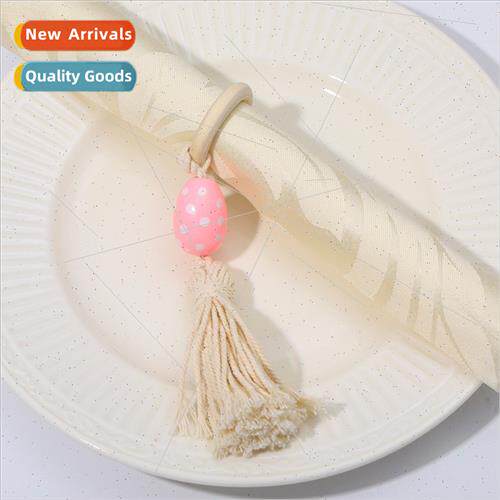 Wooden bead circle tassel fringe napkin ring hotel restauran