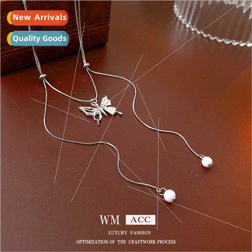 Zirconia butterfly pearl tassel necklace sweet cool niche co