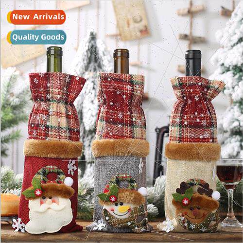 New Christmas decorations plaid burlap wine bottle cover win
