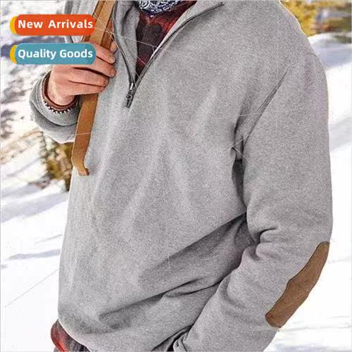 2023 Spring Fashion Zipper Elbow Thickening Long Sleeve V-Ne