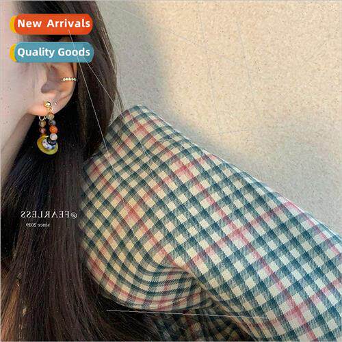 Retro ethnic peace button beaded earrings female fall winter
