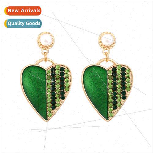 Korea simple wild pearl colored diamonds love earrings fashi