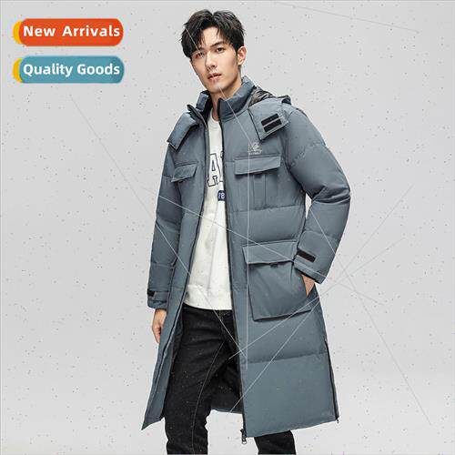Down jacket men medium-length 90 whe duck down hooded jacket