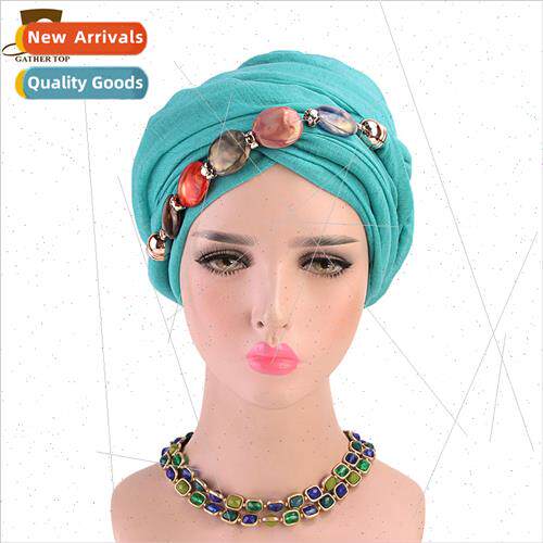 New agate diamond necklace turban hat Bali yarn wrap scarf h