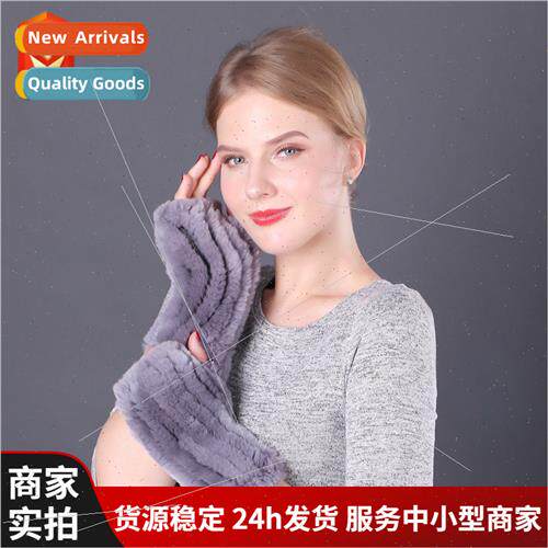 Otter rabb hair warm fur gloves winter ladies cute finger op