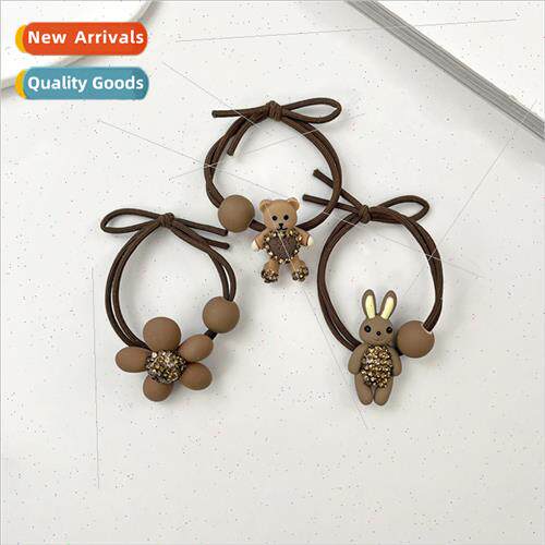 Korea milk tea colour inlaid wh diamonds bear rabb flower he