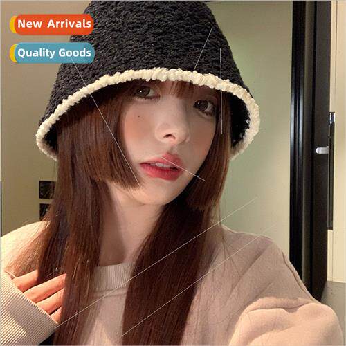 Black knted fisherman hat female fall winter ins show face s