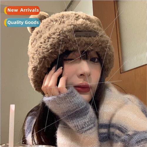 Woolen cap female fall winter wh Korea  warm double wool bal