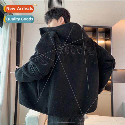 2023 new lambswool jacket men loose casual fleece jacket cou