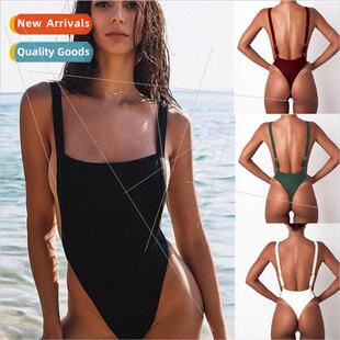 One D58 Back Women Swimsu Piece Bikini Solid Color