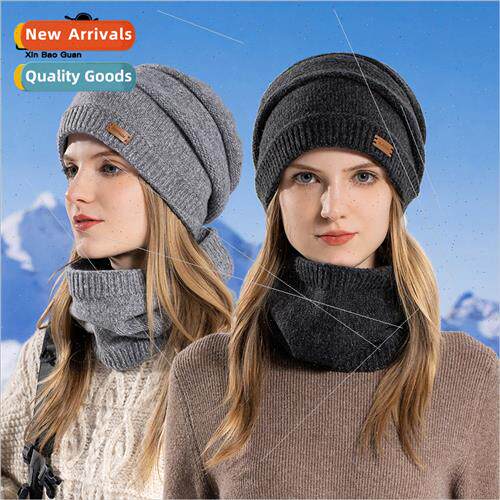 8401 hat scarf set women winter cold warm knted pile cap Eur