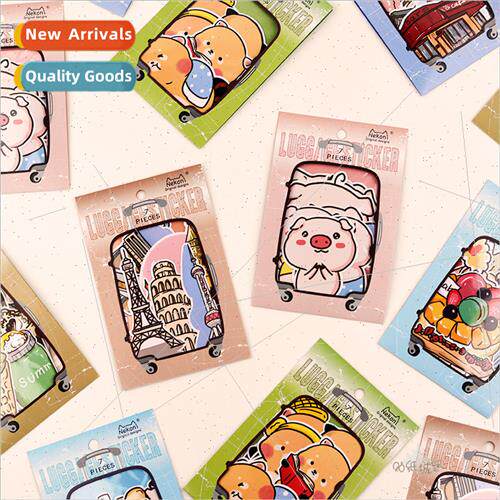 Construction food piggy raccoon luggage stickers large size图片