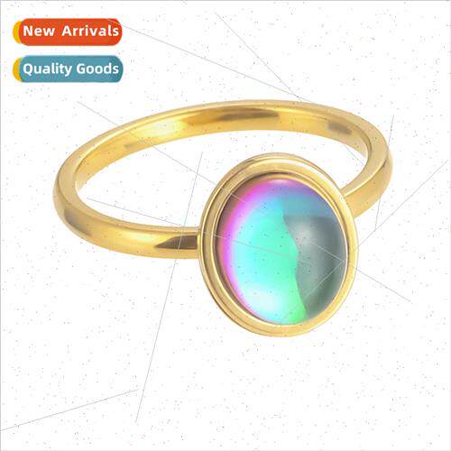 New oval colorful beads stainless steel ring female simple f