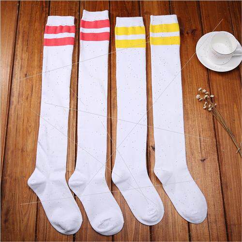 2016 College Style Thigh High Socks  Women Students Two Bars