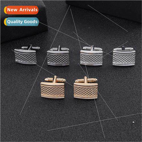 New Men Business Carved Striped Cufflinks Fashion Square Flo