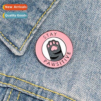 stay pawsive pink cat paw pin cartoon student cowboy badge k