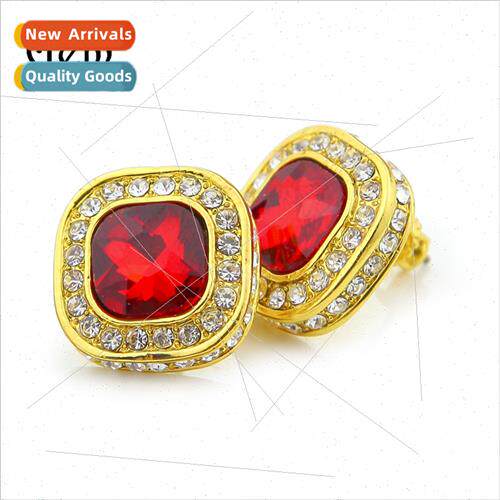 Men Hiphop gemstone earrings bling ice blue ruby hip hop ear