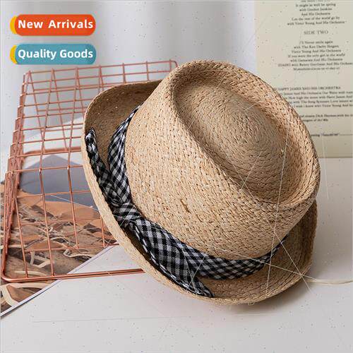 Raffia grass rolled edge beanie hat concave head straw hat s