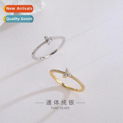 s925 silver Korea diamond clover ring windmill closed finger