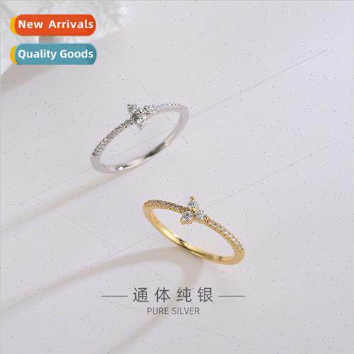 s925 silver Korea diamond clover ring windmill closed finger