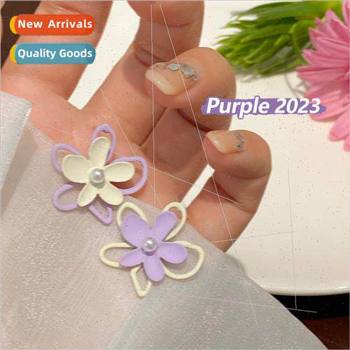 s925 summer color collision hollow baking paint flower earri