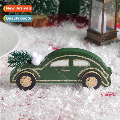 Fashion dark green small car ornament 2023 new wooden car or