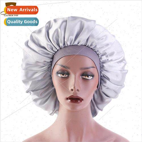Oversized Satin Round Cap Stchy Wide-Brimmed Sleeping Cap Ch
