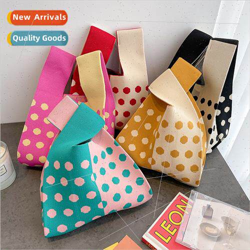 Spring summer new knting  handbag bag polka dot color collis