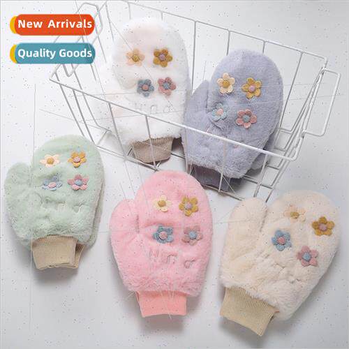 Gloves female winter plush cute flower finger warm thickened
