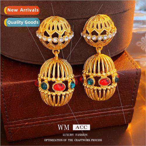 Antique retro earrings 925 silver needle lantern oval earrin