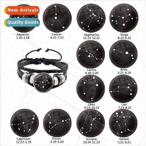 12 zodiac  American punk PU button bracelet accessories