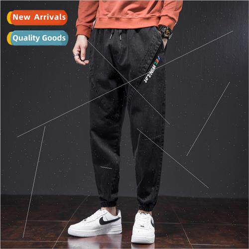 Spring new jeans men loose drawstring leg work pants fashion