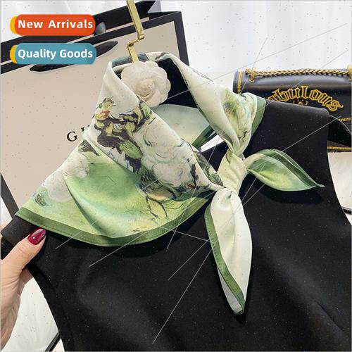 Small silk scarf Korea small neckerchief hundred green flora