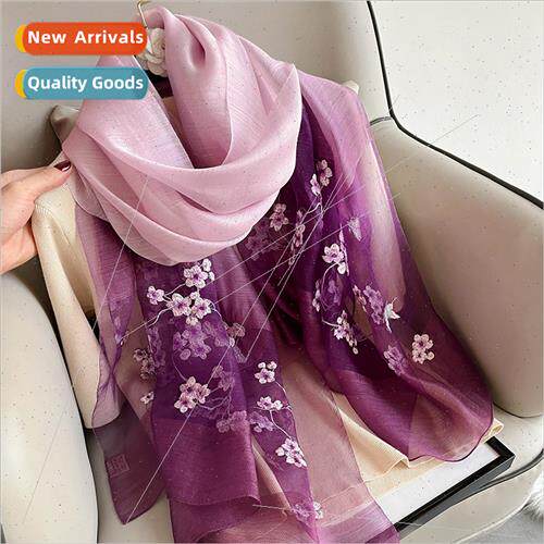 gradient color silk wool scarf female spring autumn embroide