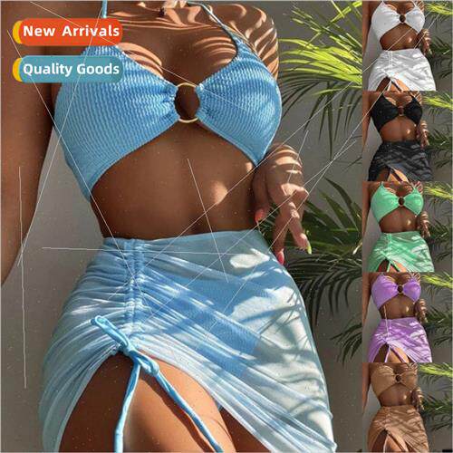 Huayang swimsu 2022 new bikini solid color Europe sexy three