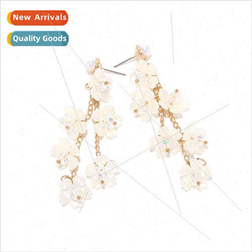 Korea temperament fairy long flowers tassel earrings persona