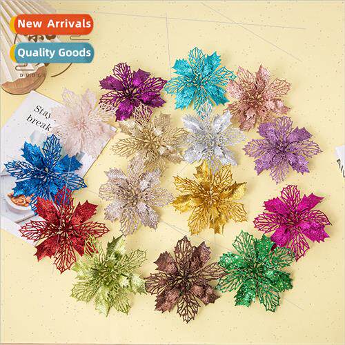 New new issue 16cm glter hollow Christmas flowers simulation
