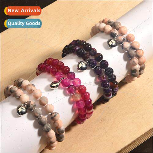 Pink Zebra Stone Bracelet Set  Girls  Purple Stripe Rose Aga