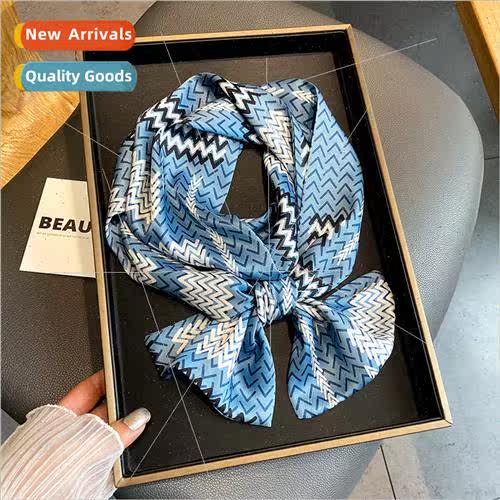 Autumn new double-sided printed twill plain silk scarf winte