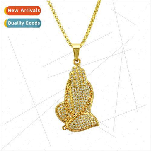 Hip Hop Rapper Diamond Encrusted Praying Hands Pendant Neckl