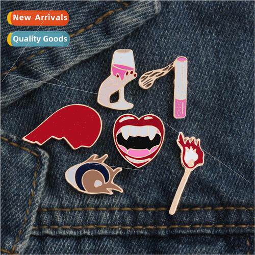 creative matches corsage lips alloy oil drop brooch fun coll