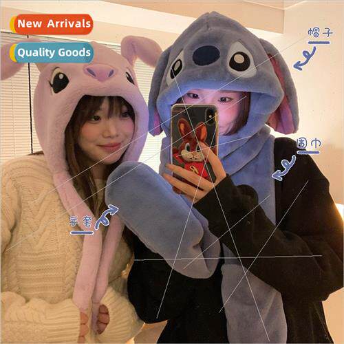 Stch threePCS hat fall winter women  quirky cute padded warm