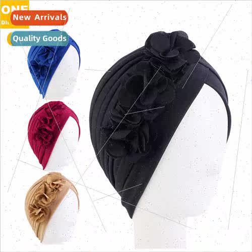 Europe Uned States popular flower pleated turban cap elastic