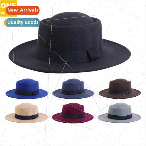 Englretro jazz hat imation tweed flat top large brim hat JDL
