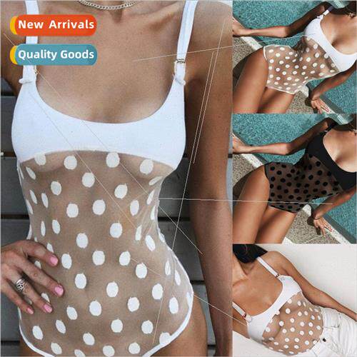 Bikini Back Mesh Polka Dot One Piece Swimsu Womens One Piece