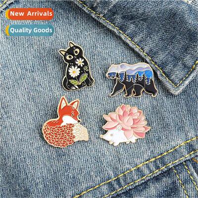 Japan cartoon fox polar bear hedgehog brooch flower kten bad