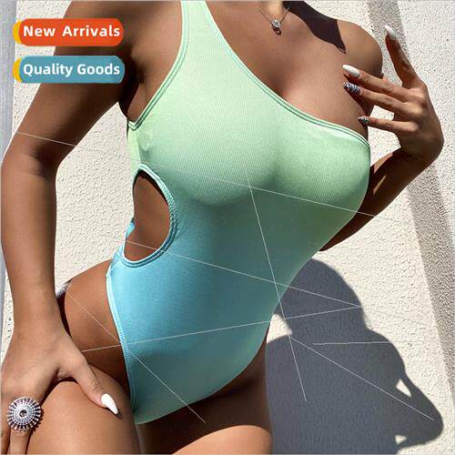New One Shoulder Gradient Swimsu 2022Europe Sexy Loophole Sw