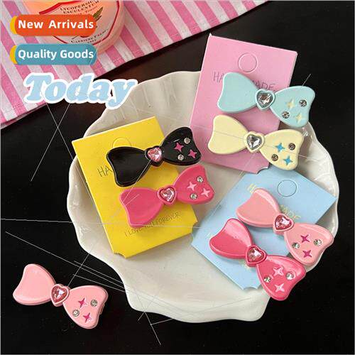 New sweet cool girl wh colorful rhinestone bow hair clip sid