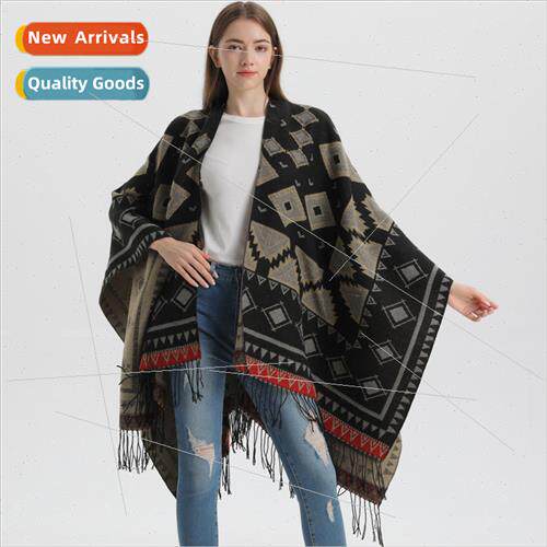 2023 Autumn Winter Geometric Spl Shawl Ethnic Wind Warm Thic