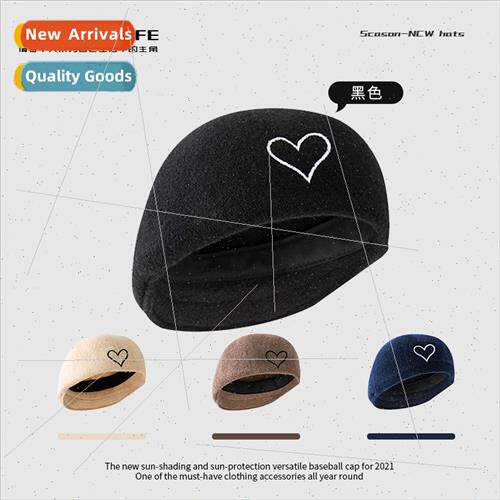 Embroidery love tweed beret female fall winter college wind
